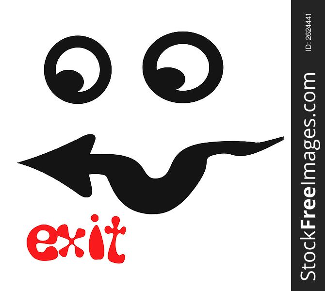 Funny face exit sign eyes and mouth pointing. Funny face exit sign eyes and mouth pointing