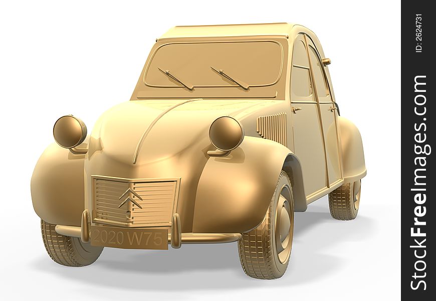 3d golden vintage car isolated on white background