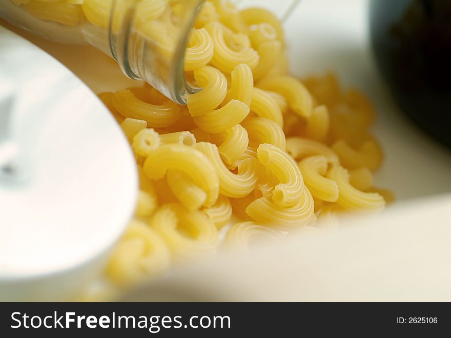 Closeup on macaroni on the kitchen table