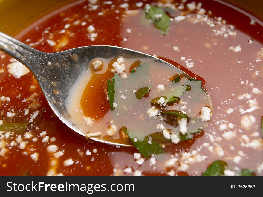 Fresh tomato soup with cheese