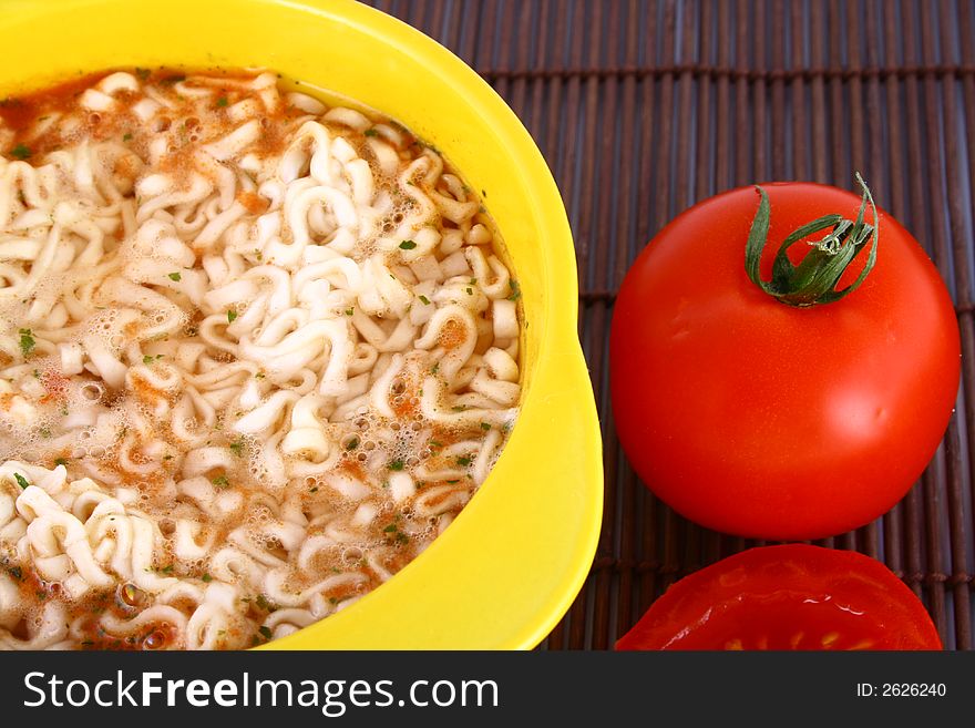 Bowl of Tomato Soup-red tomato and pasta