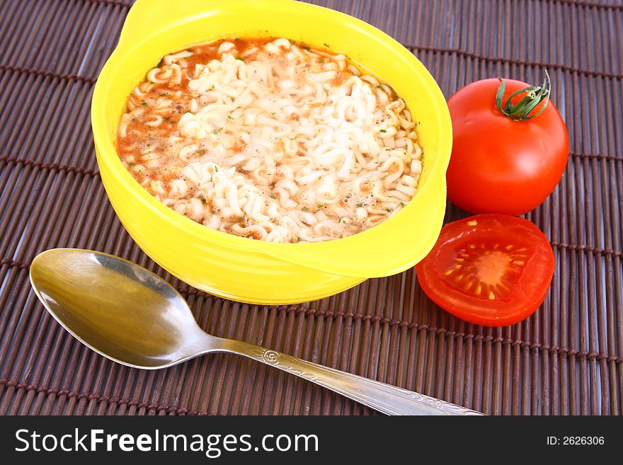 Bowl of Tomato Soup-red tomato and pasta