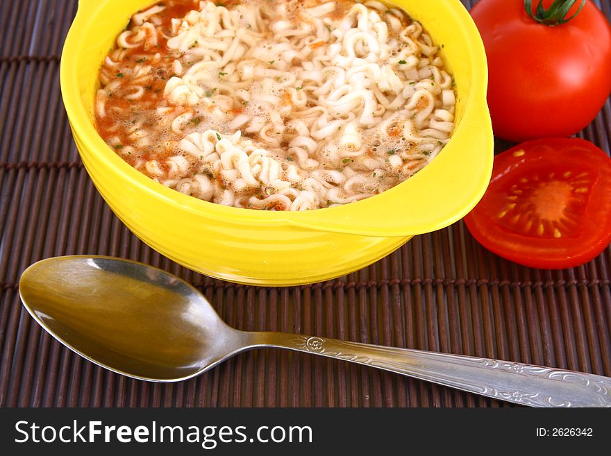 Bowl of Tomato Soup-red tomato and pasta