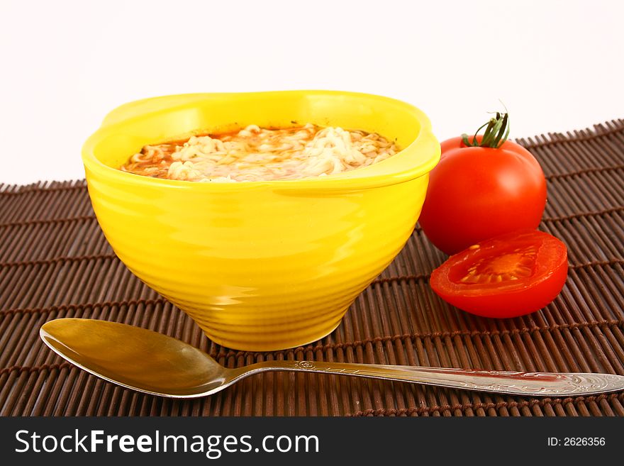 Bowl of Tomato Soup-red tomato and pasta