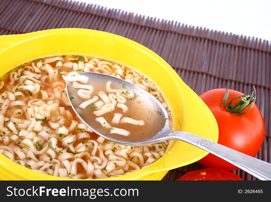 Bowl of Tomato Soup-red tomato and pasta