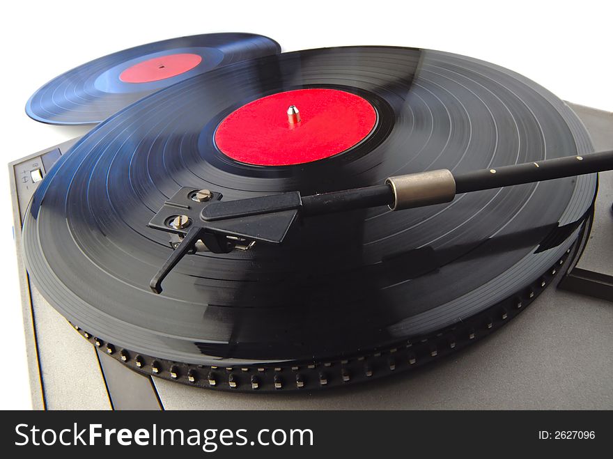 Player with vinylic disks on  white background. Player with vinylic disks on  white background