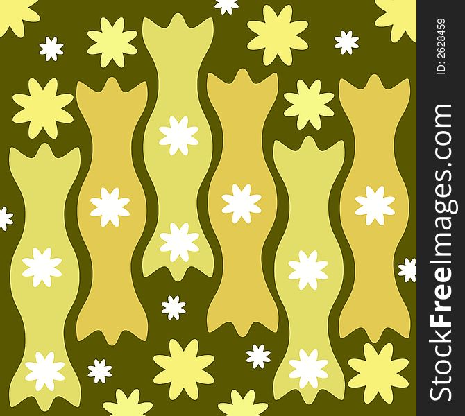 Abstract shapes and flowers on dark green background. Abstract shapes and flowers on dark green background