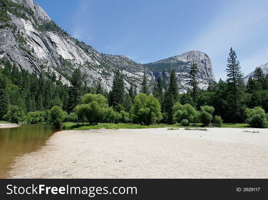 Merced River going to Mirror Lake in Yosemite. Merced River going to Mirror Lake in Yosemite