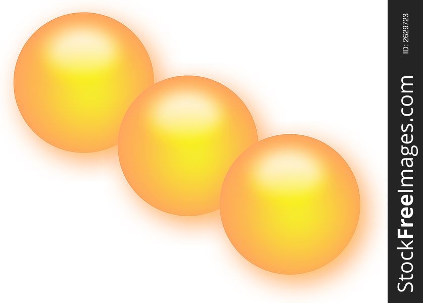 Three spheres located on a diagonal on a white background
