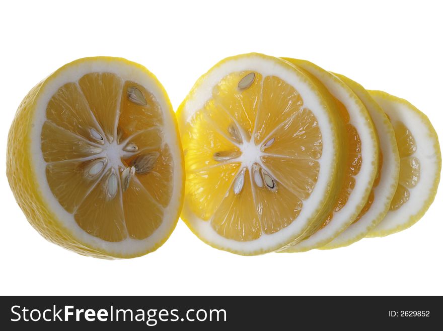 Lemon slices against a white background