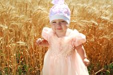 Portrait Of Little Child Girl In Wheat Field Stock Photography