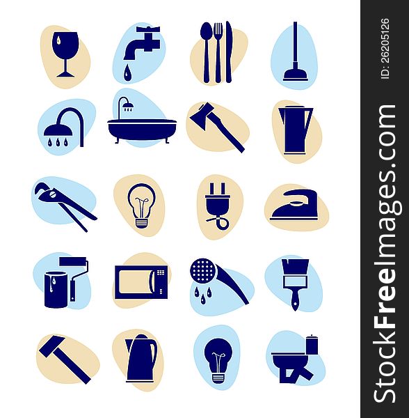 Icons of building tools and appliances for domestic use. Icons of building tools and appliances for domestic use