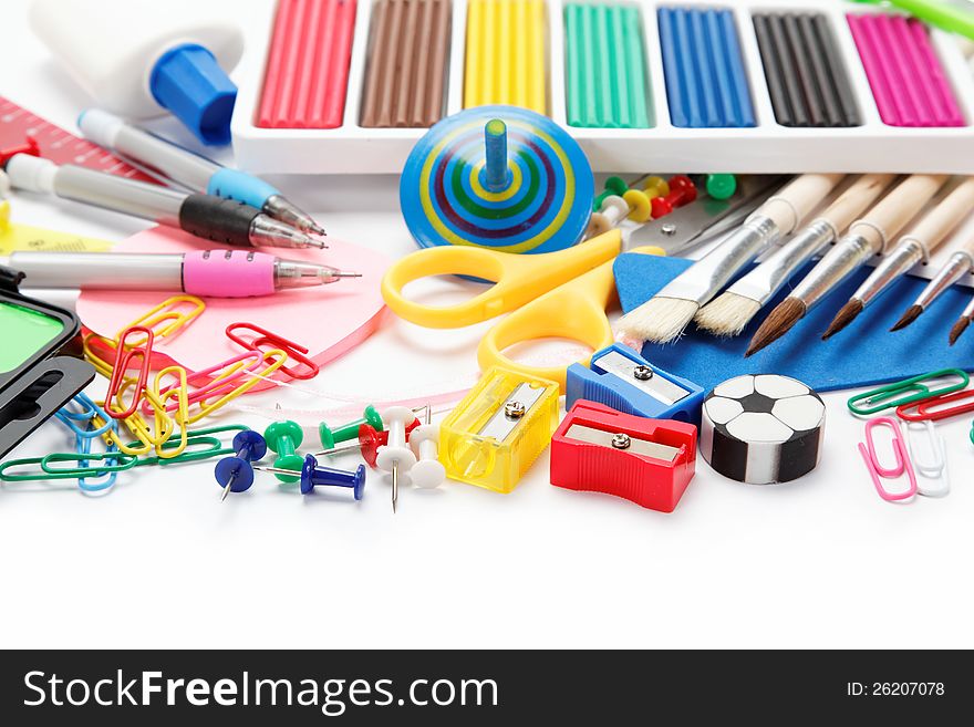 Office and student accessories  over white background. Back to school concept. Office and student accessories  over white background. Back to school concept.