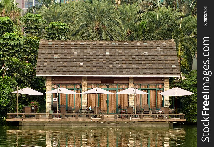 a restaurant on the lake in zhujiang park guangzhou china