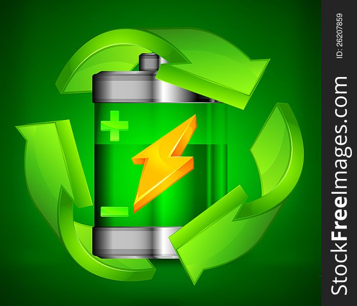 Battery Recycling Concept On Green