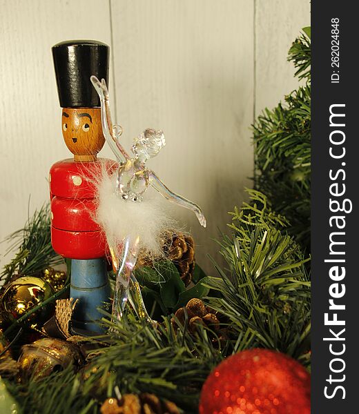 Vintage Wooden Nutcracker And Glass Ballerina.. The Nutcracker Ballet  Christmas Tradition