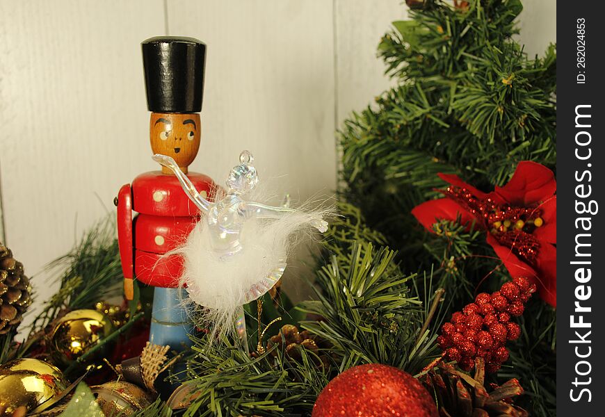 Vintage wooden nutcracker n glass ballerina, Christmas traditional THE NUTCRACKER BALLET