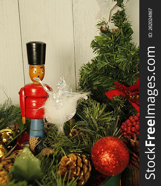 Vintage wooden Nutcracker n glass ballerina.  THE NUTCRACKER BALLET Christmas tradition