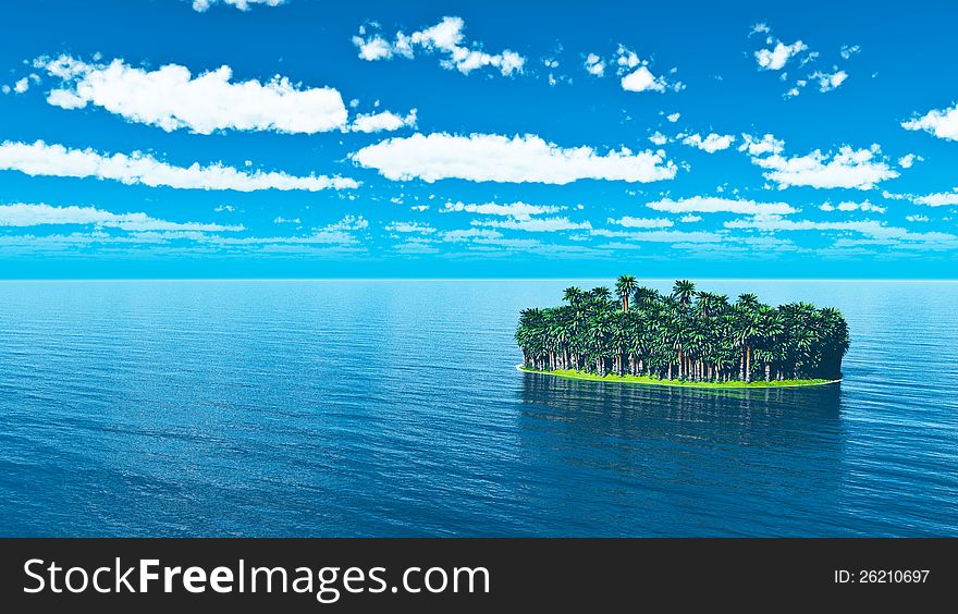 Panorama view of blue sea and paradise tropical island with green palm trees. Panorama view of blue sea and paradise tropical island with green palm trees