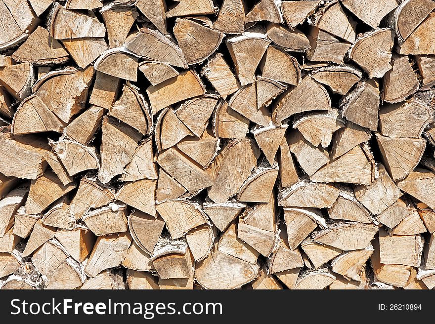 This is a stack of firewood, which was collected mainly from birch chocks. This is a stack of firewood, which was collected mainly from birch chocks.