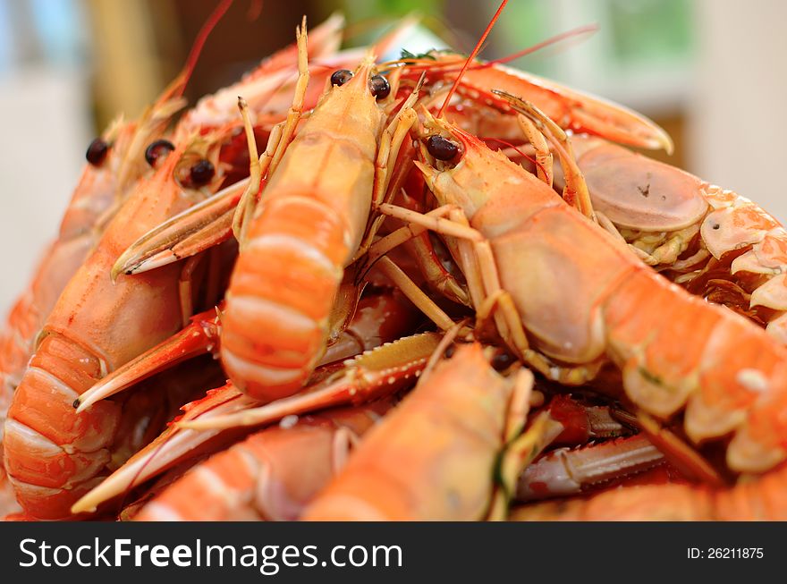 Closeup of plate with boild crayfish. Closeup of plate with boild crayfish