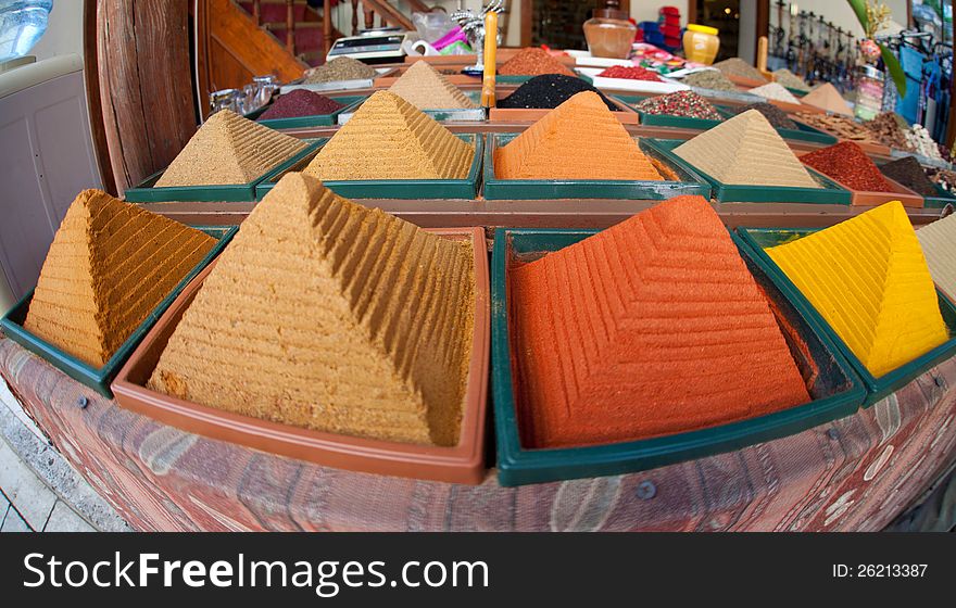 Colourful spices at an Arab souq