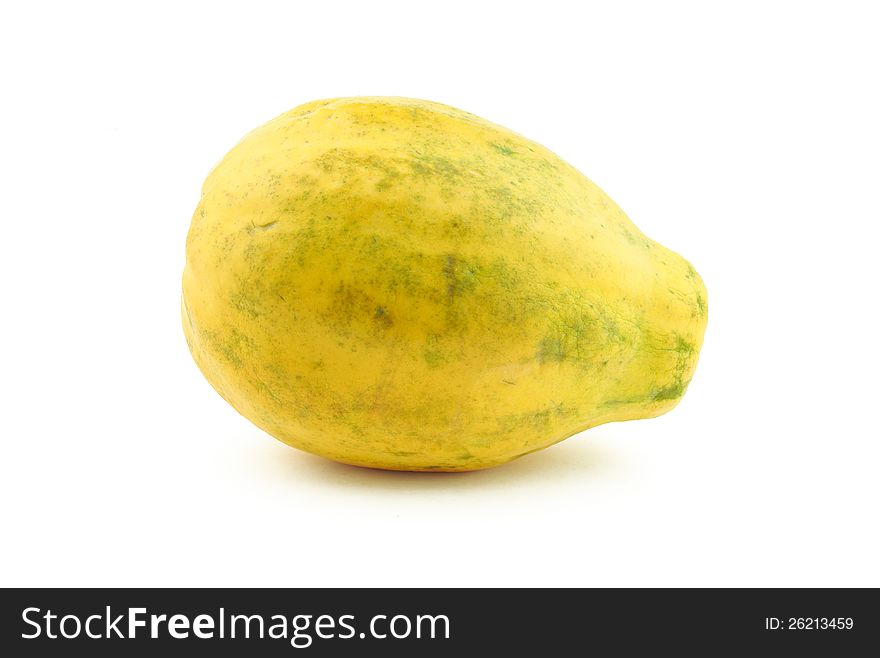 Yellow ripe papaya on white background