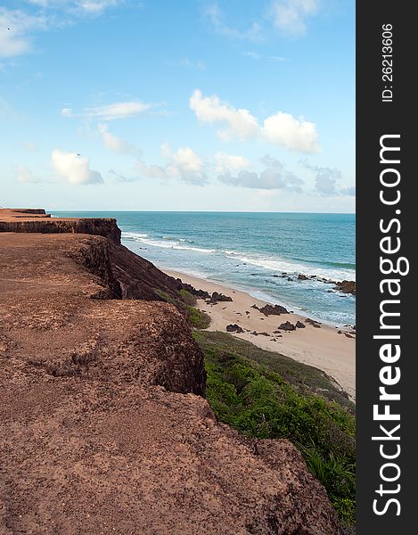 Brazilian coastline shot from cliffs above