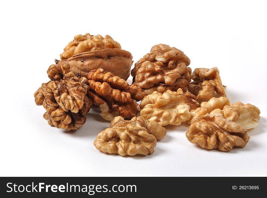 Brown walnuts  on white background
