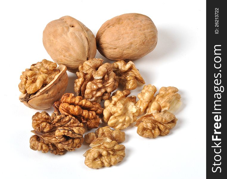 Brown walnuts  on white background