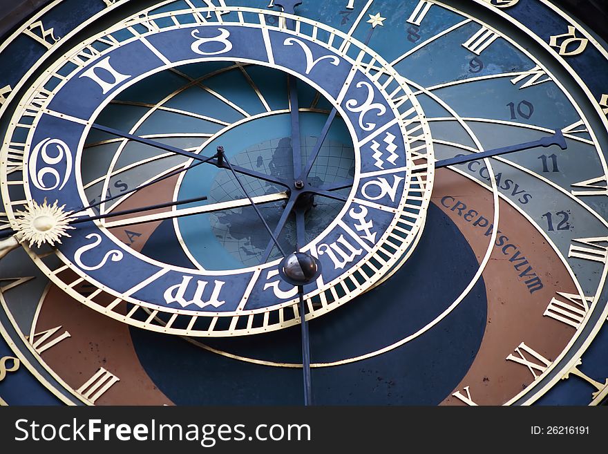 Closeup of famous astronomical clock on Prague Town Hall, Czech Republic. Closeup of famous astronomical clock on Prague Town Hall, Czech Republic