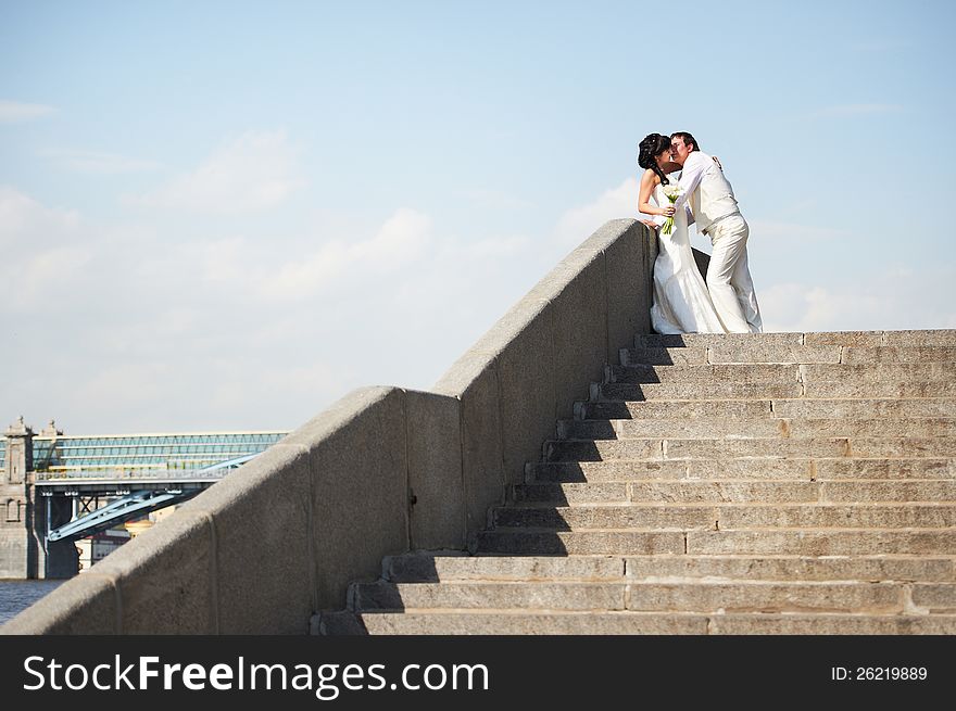 Romantic Bride And Groom At Wedding Walk