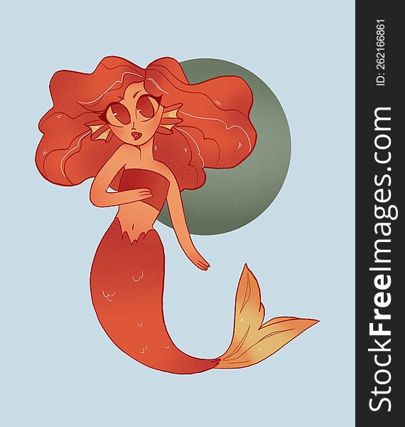 illustration of mermaid with red curly hair