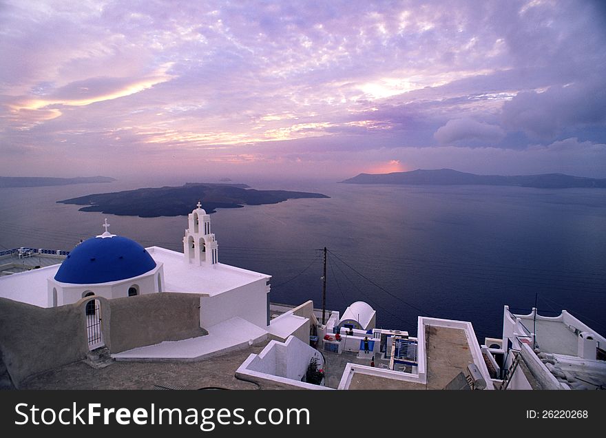 Spectacular view from Fira over the sea, Santorini