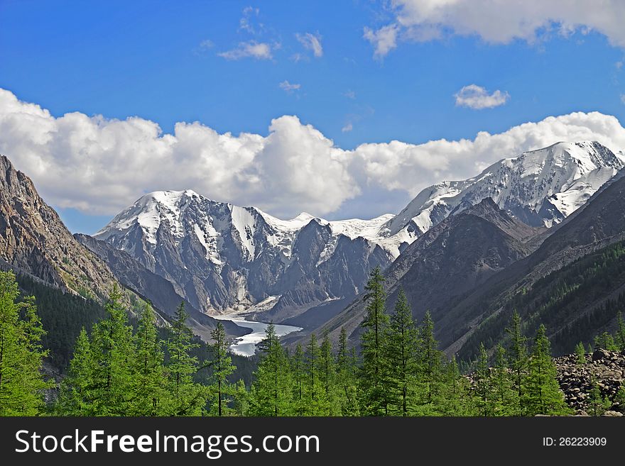 Altai a mountain landscape with snow rocks. Altai a mountain landscape with snow rocks
