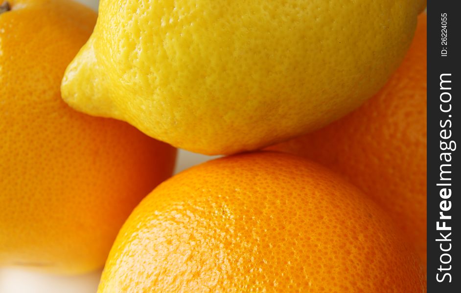 Lemon orange fruit set close up