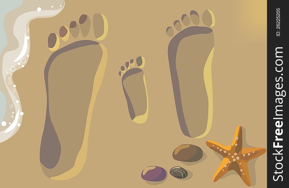 Illustration of footprints in the sand- parents and the child.Contains transparent object. EPS 10. Illustration of footprints in the sand- parents and the child.Contains transparent object. EPS 10.