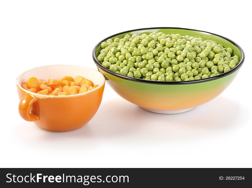 Carrots And Peas In Bowls