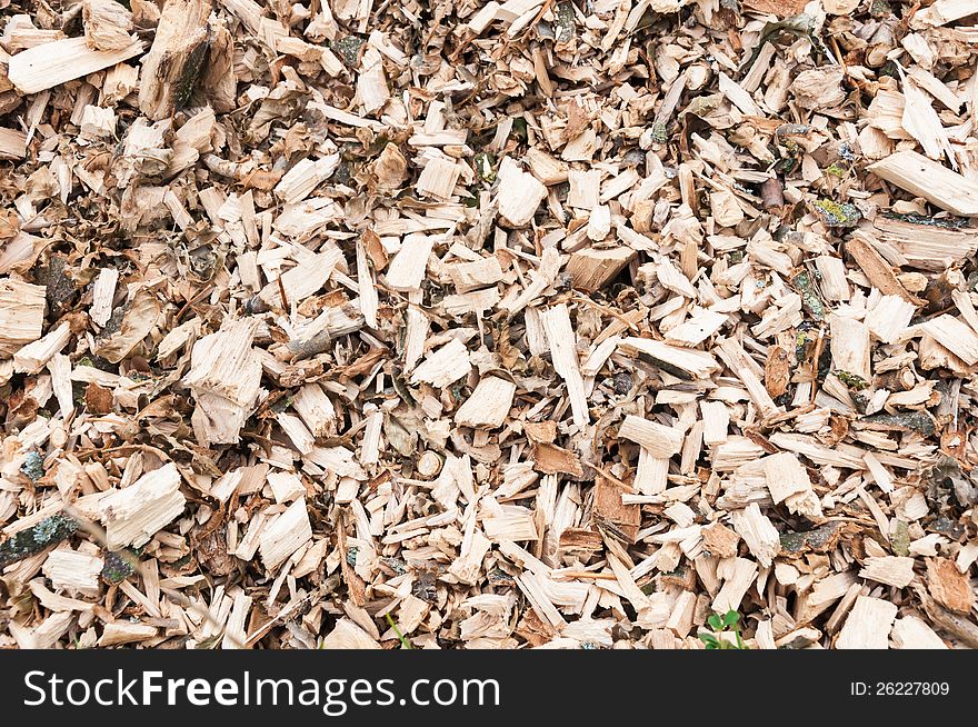 Detailed view on woodchips from shredded trees. Detailed view on woodchips from shredded trees.