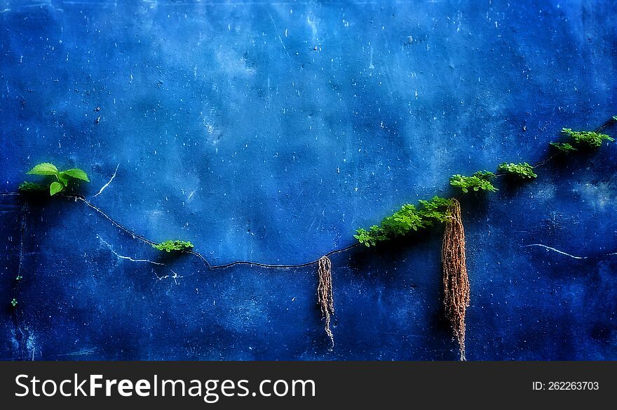 some green small plant grow inside the wall crack