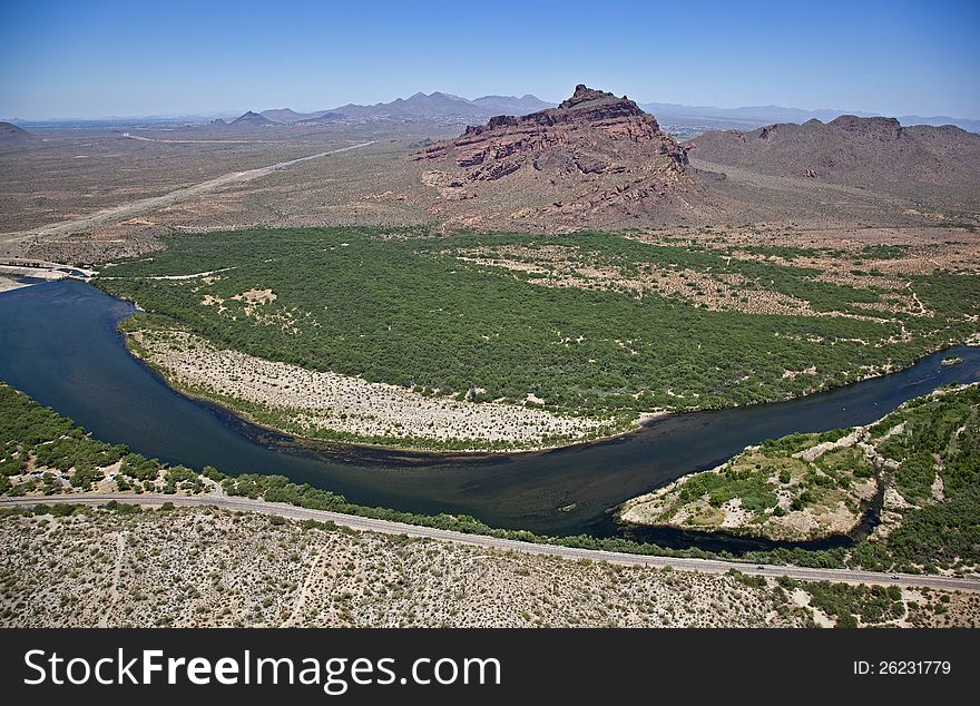 Aerial view of Red Mountian and the Salt River in East Mesa. Aerial view of Red Mountian and the Salt River in East Mesa