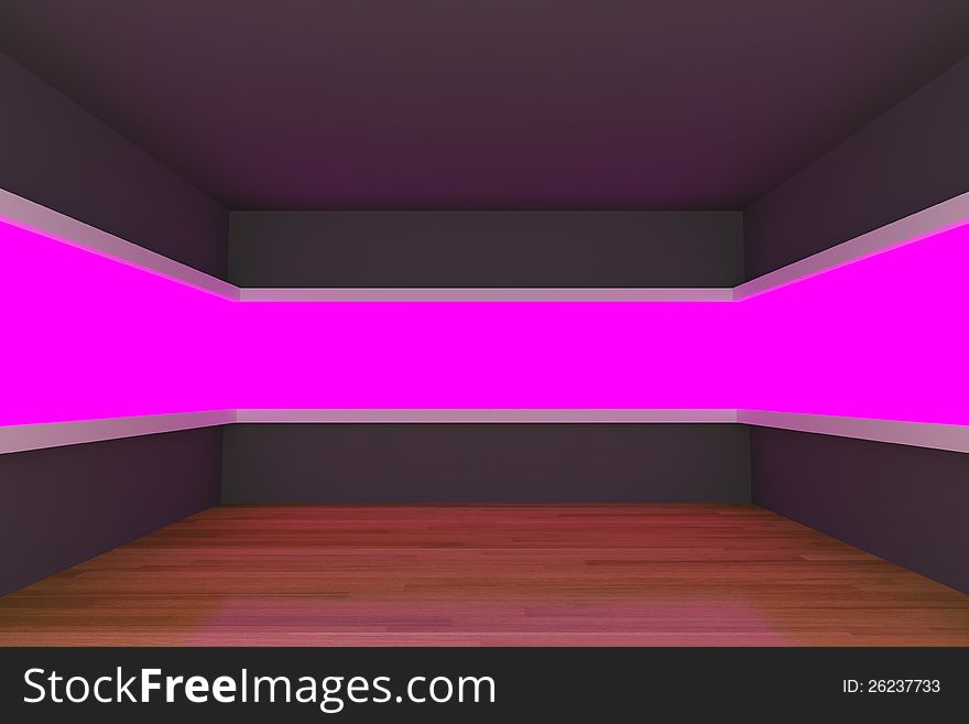 Empty Room With Pink Light Shelves