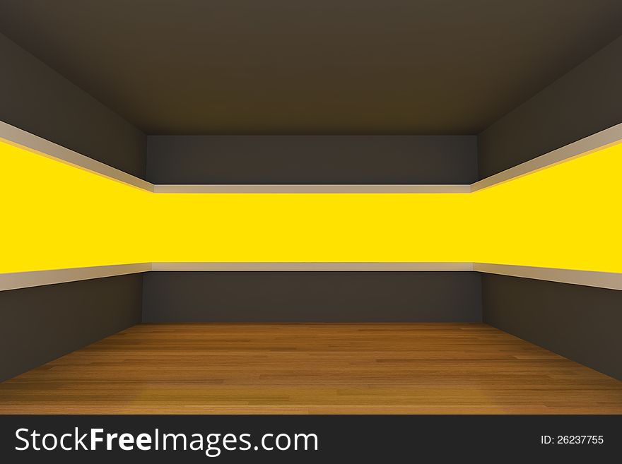 Empty Room With Yellow Light Shelves