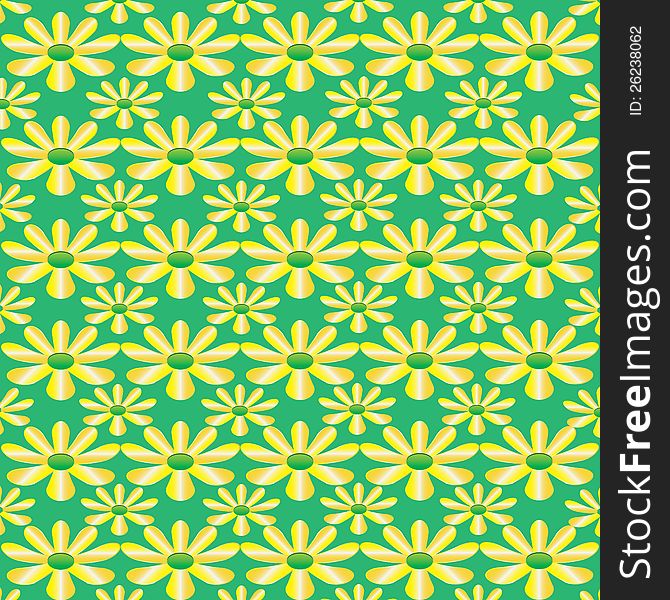 Vector green seamless texture with flowers.eps10