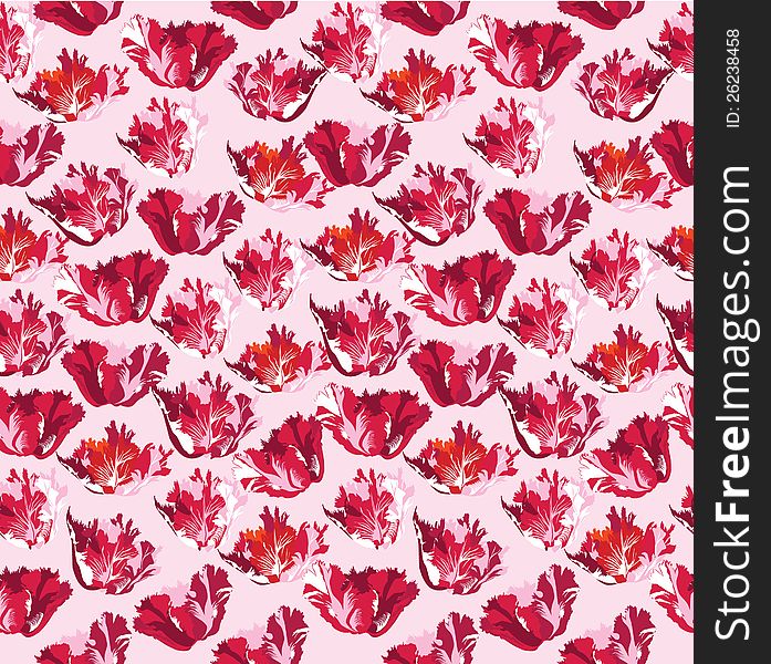 Seamless pattern with crimson and red tulips on lilac background. Seamless pattern with crimson and red tulips on lilac background