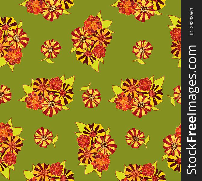 Seamless pattern with flowers striped velvet ribbon on green background. Seamless pattern with flowers striped velvet ribbon on green background