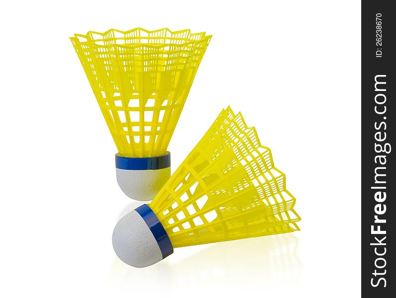 Yellow shuttlecock badminton Sporting goods ball isolated on white background. Yellow shuttlecock badminton Sporting goods ball isolated on white background