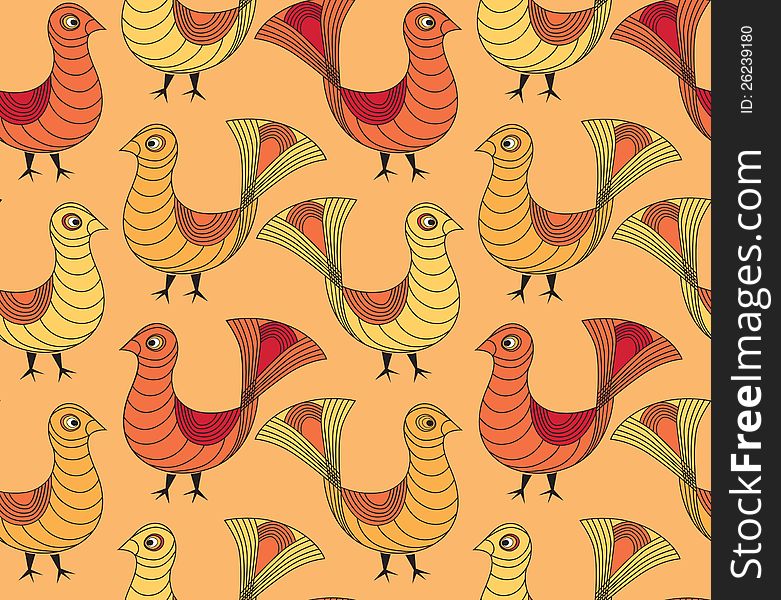 Seamless pattern with outline birds, ornament illustration in ethnic style. Seamless pattern with outline birds, ornament illustration in ethnic style