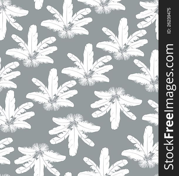 Seamless pattern with white feathers on gray background. Seamless pattern with white feathers on gray background