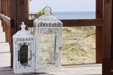 Candle Lantern On Wooden Deck Stock Images